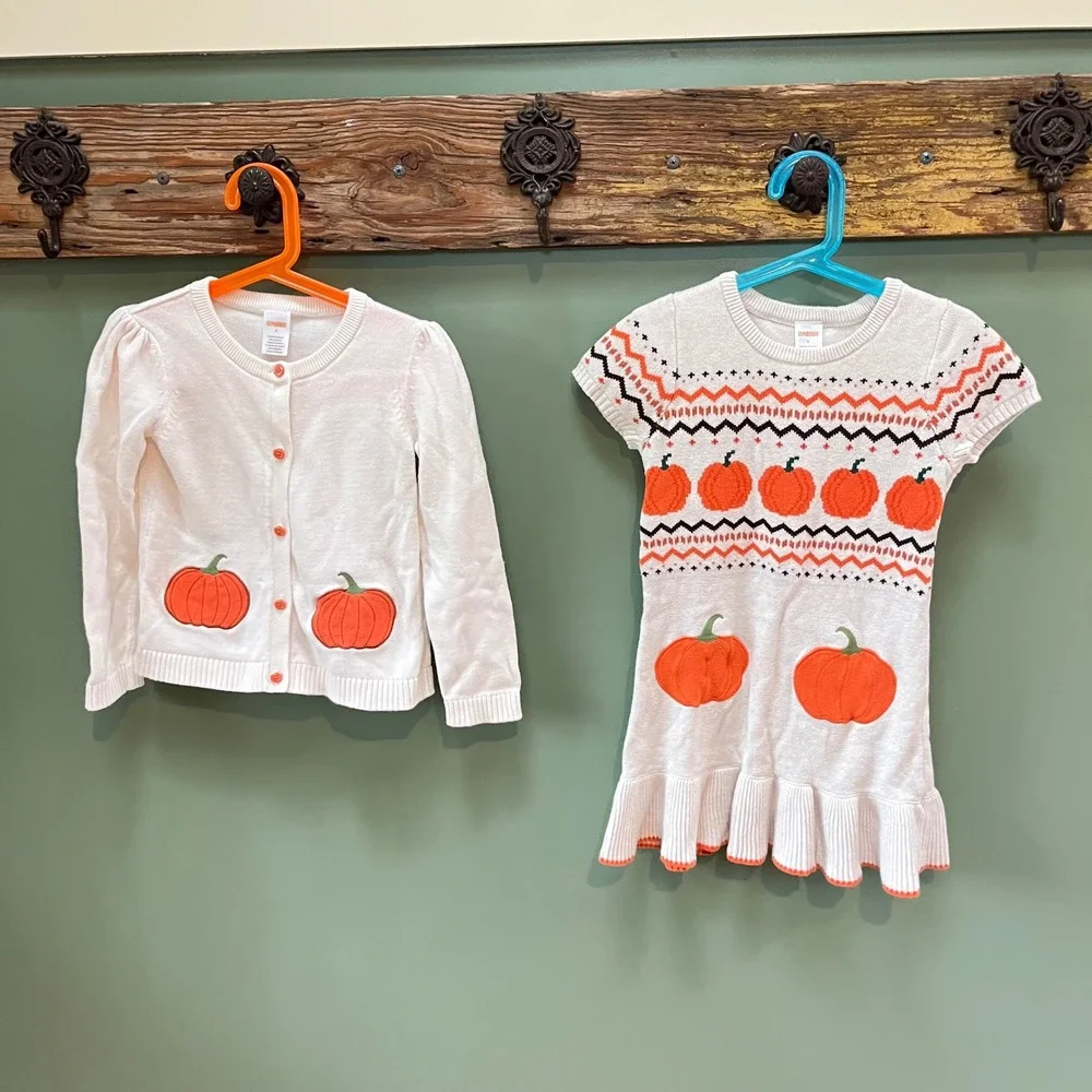 Kids Girls Gymboree‎ Pumpkin Sweater Dress & Cardigan Set Size 6 Fall